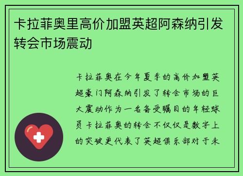 卡拉菲奥里高价加盟英超阿森纳引发转会市场震动